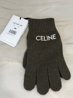 NEW Celine Wool Logo Gloves khaki